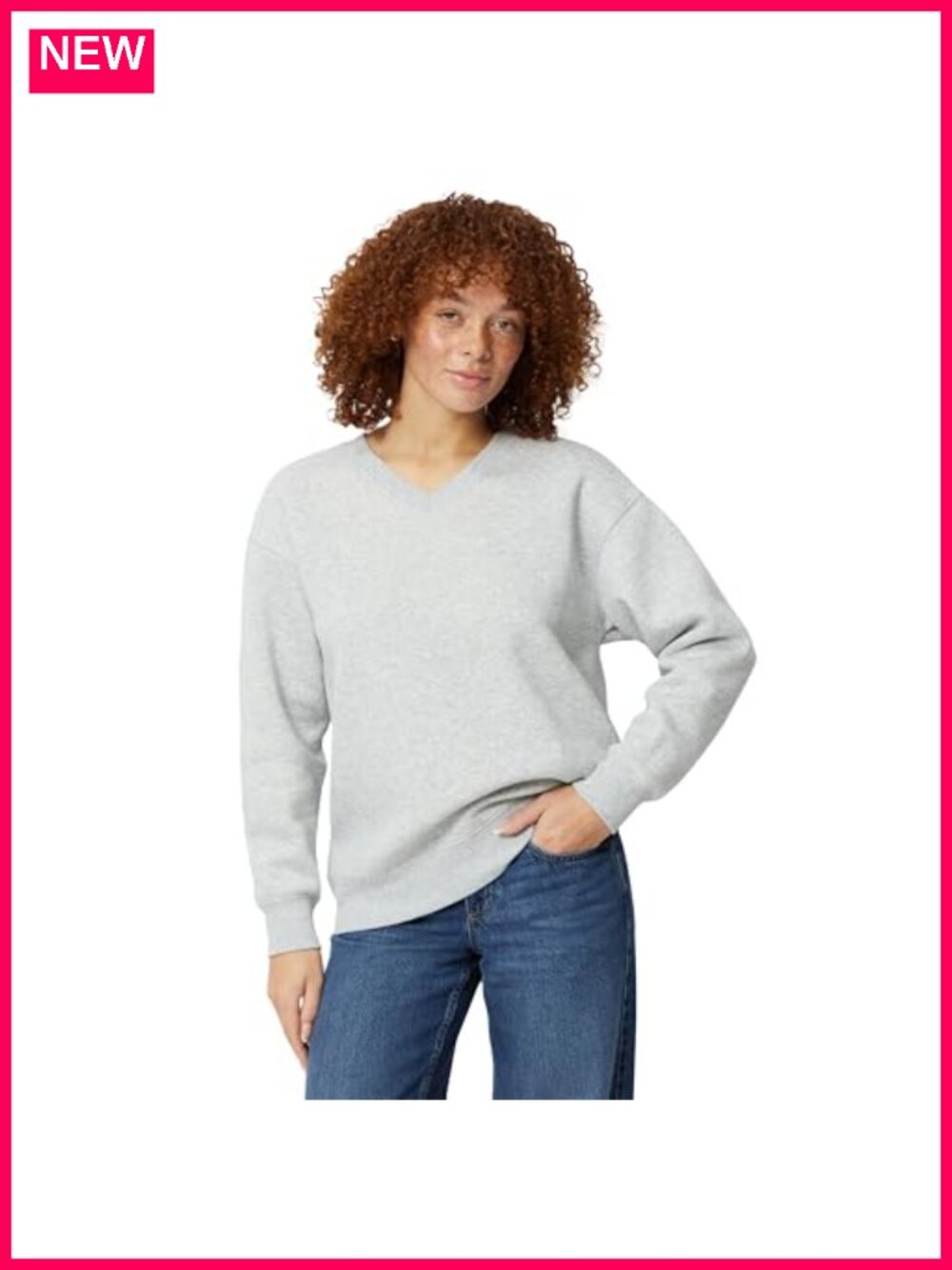 Oversized V-Neck Fleece Pullover Sweatshirt Cotton Blend Women's